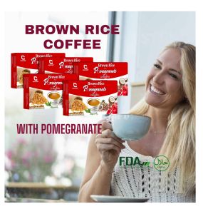 Five Boxes Authentic Brown Rice Coffee Plus Pomegranate Mix Organic Coffee Instant Drinks FDA and Halal Natural Ingredients for Men Women and Young Digestive Health Benefits