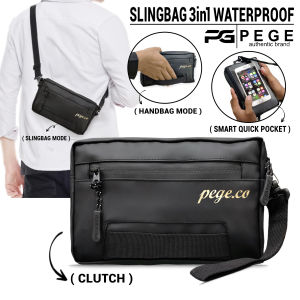 Tas Slingbag Multifungsi 3IN1 PEGE Rory Bisa Untuk HandBag Pouch Slempang Pria Polos Hitam Casual - PG 8997