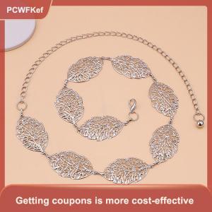 【CANAMEK】 Fashion Simple Openwork Leaf Decorated Chain Belt Thin Waist Chain Ladies Decoration Waistband Dress Metal Jewelry Accessories