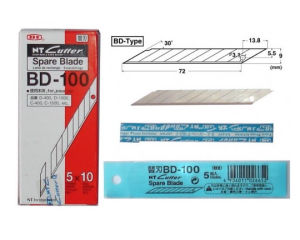 Vỉ 5 lưỡi dao NT BD-100 chính hãng NT Cutter Spare Blade-Made in Osaka -Japan.Lưỡi dao 9mm 30 độthép không rỉsiêu bền