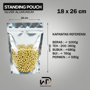 ( 10 Pcs ) Standing Pouch Silver Metalized | Metalized Foil Ziplock | Kemasan Aneka Snack | Plastik Klip Kemasan Metalized Foil | Standing Pouch