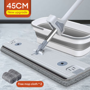 2024 Flat Mop with Bucket Set Self Squeeze Rotatable Hands-Free 45CM Lazy Mop Self-Wringing Microfiber Pads Flat Cleaning Mop