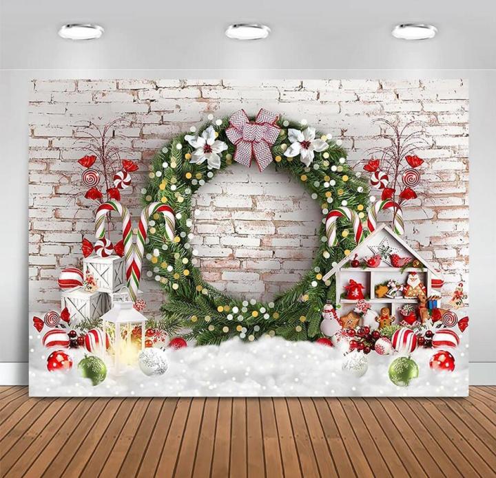 Christmas Photography Backdrop Xmas Candyland White Brick Wall