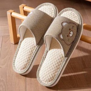 Free Shipping Linen Slippers For Spring And Autumn Indoor Home Use Cartoon Design Suitable For Couples Non-Slip Thick Sole Quiet High Heel Style MenS Outdoor Wear