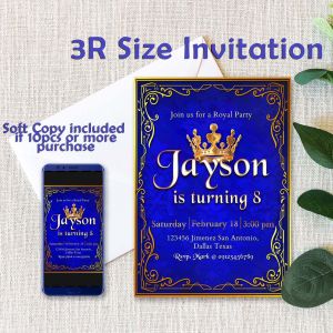 Royal Prince Birthday Christening Invitation Card - Royal Theme - Blue & Gold - Personalized - Customized - 5R - 4R - 3R
