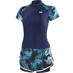 Yingfa Women Rashguard Set Female Basic Skins Upf 50+Short Sleeve Rash Guard Shirt +Short Surf Swim Dive Bathing Suits(With Chest Padded)