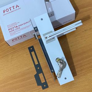 HANDLE PINTU RUMAH 1 SET PUTIH MINIMALIS 25CM / 1 SET KUNCI PINTU RUMAH KOTAK PUTIH LIST CHROME MINIMALIS