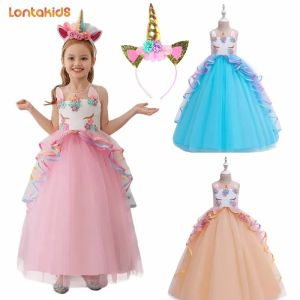 lontakids Unicorn Dress for Girls Unicorn Costume Pageant Princess Party Birthday Long Gown with Unicorn Headband