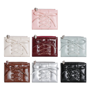 Women Wallet with Holder Short Purse PU Leather Wallet Simple Change Purse Lovely Bows Wallet Purse