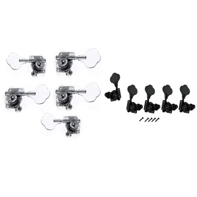 5Pcs Guitar Accessory Vintage Open Bass Guitar Tuning Keys Pegs Machine Heads Tuners Black 1L4R for 5 Strings Bass