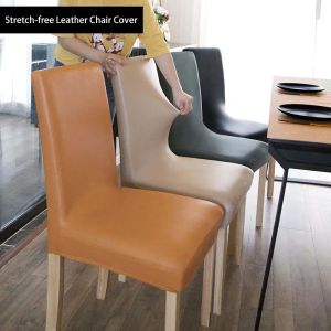 Pu Leather Fabric Solid Color Chair High Quality Big Elastic Waterproof Prevent Oil Stain Stretch Dining Chair Protector Cover