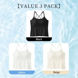 【OFFICIAL】VEIMIA Padded Tank Top To Prevent Shifting Striped Base Layer Tank Top Ruffled Waist-cinching Base Layer Padded Tank Top Women Camisole Cover Fat For Slimming Ultra Cool Breathable Fabric Tank Tops With Built In Bra