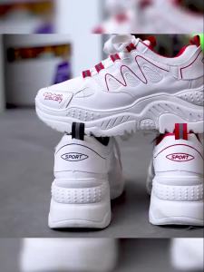 Thick-Soled Canvas Shoes For Women New Autumn And Winter Fashion Unique Design Color-Blocked Lace-Up White Shoes