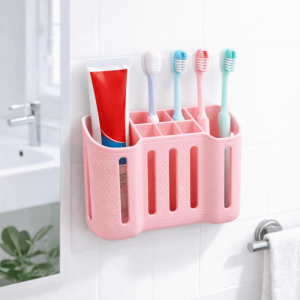 LITUILI Wall Mounted Toothbrush Holder Partition Storage Space Saving Storage Rack Practical Shaver Holder Bathroom Organizer Vanity