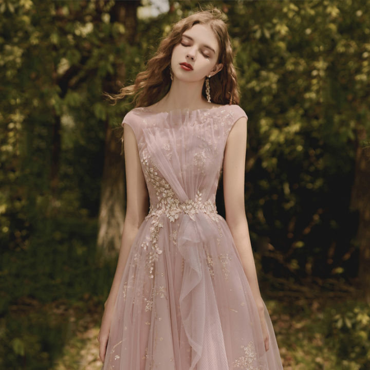 Glary Star Evening Long Dresses Female Bride Toast Dresses Wedding Hosts  Annual Birthday Magical Fairy Pink