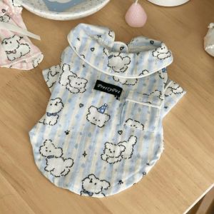 NOBLELUX Breathable Dog Sleepwear Cute Puppy Pattern Blue Pink Pet Home Clothes  Anti-Hair Loss Short Sleeve Wear Indoor Wear
