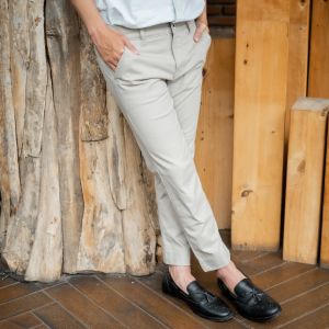 BAPIN Nerro Celana Ankle Pants Pria Grey Chord Slim Fit Stretch