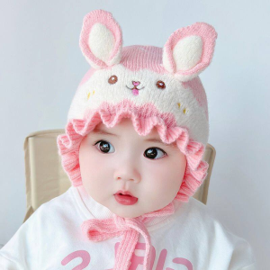 Kids Bonnet Hat Baby Knitted Caps Toddler Cap Cute Rabbit Autumn Winter Warm Soft Woolen