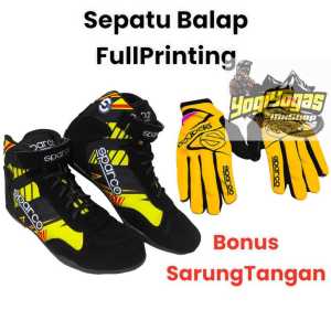 sepatu drag race printing BONUS sarung tangan sepatu balap YELLOW BLACK ful printing sepatu gokar slalom terlaris kualitas premium
