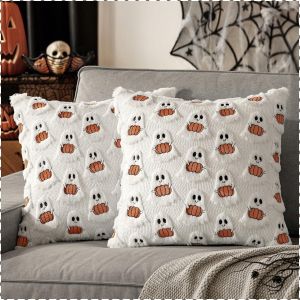Cushion Cover Halloween Plush Pillow Case Soft Unique Add Ambience Clear and Vivid Pumpkin Ghost
