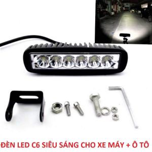 Đèn trợ sáng xe máy ô tô C6 mẫu mới siêu sáng chống nước vỏ hợp kim loại tốt lắp các xe phụ kiện đồ chơi xe máy