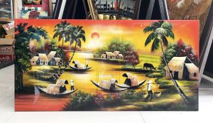 Tranh sơn mài đồng quê Thanh Bình Lê hàng xuất khẩu 60x120 cm nhiều mẫu