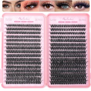 Manga Lash Clusters 600 Pcs Eyelashes Clusters Extensions 9-16mm Individual Lashes D Curl Fluffy Wispy False Eyelashes Thin Band (20D&30D&40D&50D&60D&80D)