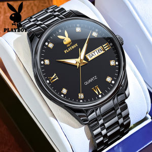 PLAYBOY watch for men business style dual calendar luminous diamond dial waterproof with free gift box