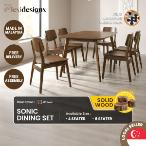 Flexidesignx SONIC Modern Solid Wood Dining Set with Flexible Dining Table Chair 4/6-Seater