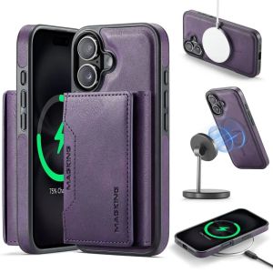 DG.MING Magnetic Leather Wireless Charging Wallet Phone Case For iPhone 17 17E Air 16E 16 Pro Max 15 Plus 14 13 12 Holder Cover2026