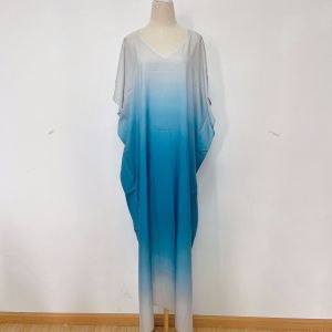 2025 Oversize Bikini Cover Up Women Gradient Color Maxi Dress V-neck Retro Beach Tunic Summer Split Beachwear Bathing Suit