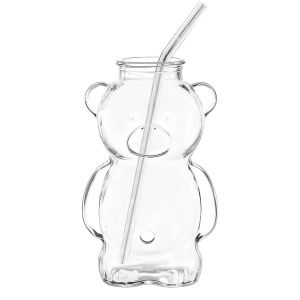 BOBOTYU 320ML Bear Coffee Mug Transparent Large Capacity Clear Bear Glassware Portable Reusable Juice Cup Coffee
