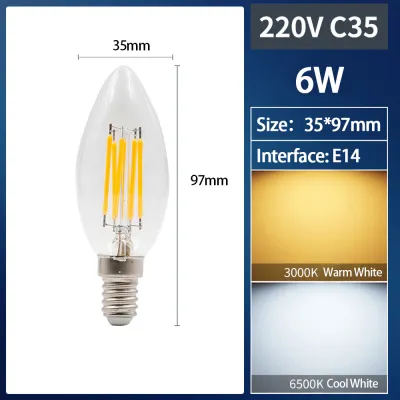 E14 LED Filament Bulb Edison Retro Candle Light 4W/6W Warm/Cold White AC220-240V 360 Degree C35 Chandelier Lamp
