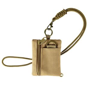 Hanging Neck Coin Purse Card Holder Zipper Pouch Mini Wallet Matibay Travel Camping Lanyard Key Bag Black Khaki Green