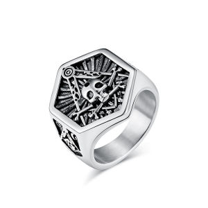 Stainless Steel Freemasonry G Ring Vintage Silver Gold Plated Black Mens Rings Jewelry.AutoMaxion