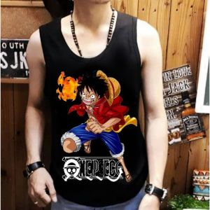 ShopAoi - Singlet Luffy Api / Kaos tanpa lengan / Kaos Dalam / Singlet Pria / Lekbong / Singlet