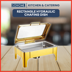 SOHOME Rectangle Hydraulic Gold Chafing Dish Buffet Set | Stainless Steel Buffet Warmer Chafers & Buffet Warmers Sets with Thick Frame | For Restaurant & Catering