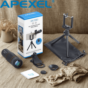 (TREENDY) APEXEL 2 in 1 Lensa Teropong Kamera HP dengan Tripod Telephoto Fotografi Jernih 18X