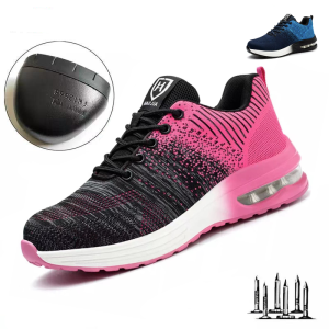 LUOXIWEI Mens Indestructible Anti-puncture Air Cushion Safety Shoes Women Steel Toe Cap Rubber Anti smashing Work Shoes