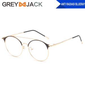 Grey Jack Kacamata Antiradiasi Blueray Metal Style Retro Aviator Oval Fashion Wanita dan Pria Terbaru 9025