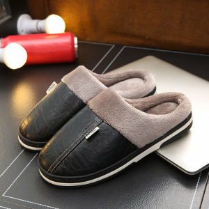 Lesvago Mens or Womens slippers Home Winter Indoor Warm Shoes Thick Bottom Plush Waterproof Leather House slippers man Cotton shoes New