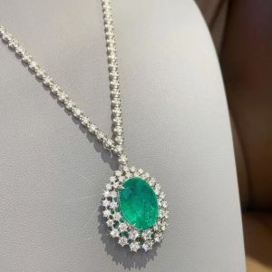 ZOCA Luxury 925 Sterling Silver Big Lab Green Gem Emerald Diamond Tennis Chain Necklace Party Jewelry For Women