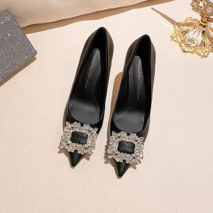 [Free Shipping] Stylish Pointed-Toe Suede Pumps With Rhinestone Embellishments And A Slim Heel Perfect For Pairing With Skirts And Dresses A New Everyday Style