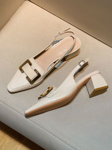 Korean Beige Pointed Toe 2 inches Block Heels for Women Formal Office Work Shoes Fashion Leather High Heel Chunky High Heel Business Shoes