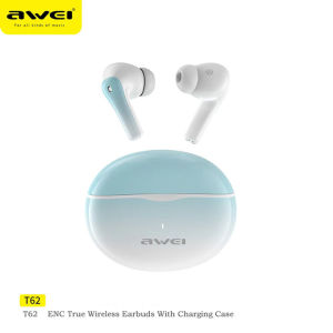 Awei T62 4 Mic Wireless Earphones Gradient Color Design Bluethooth Earphone Active Noise Reduction Gaming Eaburds ENC Surround Immersive Audio Music Headset
