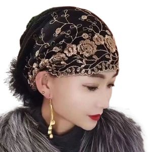 MARINI Flowers Baotou Hat Lace Embroidery Prayer Hat Fashion Cotton Turban Women