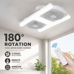 Yummy.miya E27 Ceiling Fan Light Led 3 Color Modes 3 Speed Remote Control Quiet Dual Head For Room