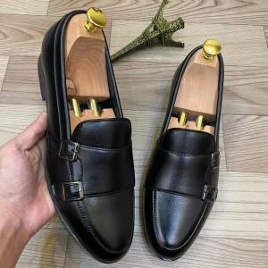 Giày lười DAVINCIA thiết kế MonkStrap hiện đại giầy da đi tiệc trẻ trung đế cao su đúc có khâu đế chống trơn trượt G66