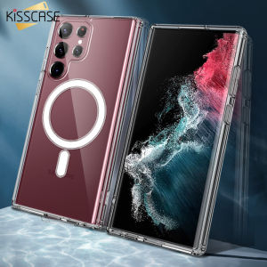 KISSCASE Clear Magsafe Phone Case For Samsung Galaxy S23Ultra S23Plus S23 S22Ultra Wireless Charger Transparent Crystal Magnetic Anti-drop Cover