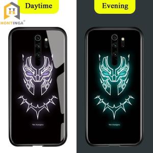 Hontinga For Xiaomi Redmi Note 8 Pro Case Luminous Avengers Marvel Superhero Captain America Ironman Note8 Pro Phone Cases Glow in Dark Tempered Glass Back Casing Cover